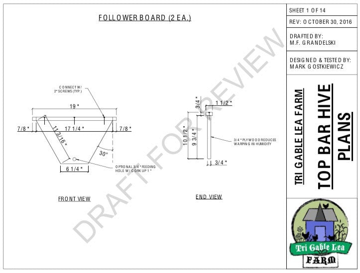 Tri Gable Lea Top Bar Hive Plans and Plans with Supplies